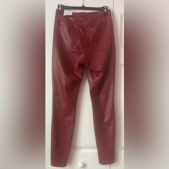 Zara Red Faux Leather Leggings S NWT - Picture 6 of 8